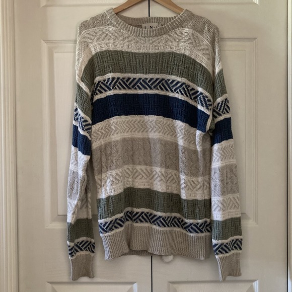 INC Linen/Cotton Blend Striped Textured Sweater Cozy Men Small/Women Medium - Picture 2 of 12